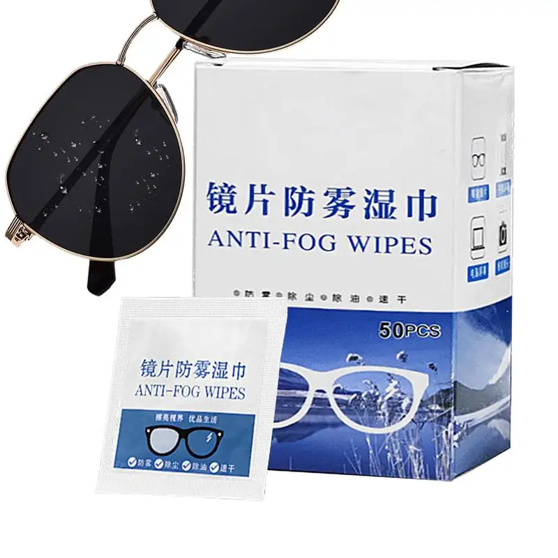 

Eyeglass Anti Fog Wipes 50pcs Fast-Acting Portable Wipes For Glasses Indoor Outdoor Eyeglasses Wiping Cloths For Bathroom Mirror