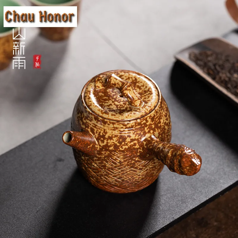 150ml Handmade Kiln Change Gray Glaze Teapot Boutique Tea Infuser Side Handle Pot Tea Maker Kettle With Filter Teaset Supplies