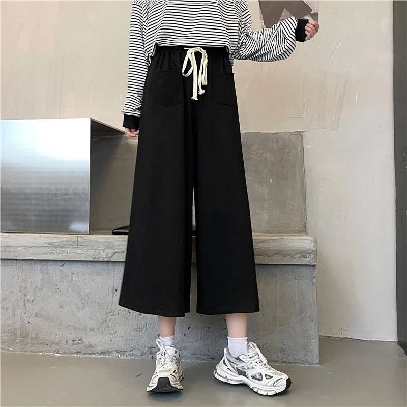 nike sweatpants High Waist Casual Pants Women's Spring and Autumn Thin 2022 New Loose Black Wide Leg Pants Cropped Pants  Sweat Pants Women high waisted jeans