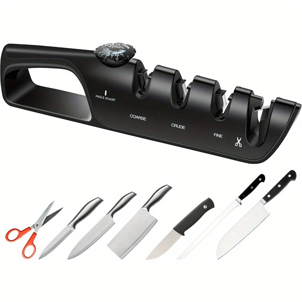 4-in-1 Knife Sharpener Stone Adjustable Tungsten Manual Sharpener for Kitchen Knives Scissors Tools Professional Home