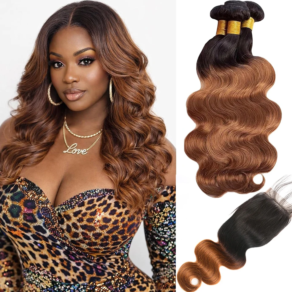 100% Vietnamese Body Wave Hair Bundles With Closure Tone Black to Blonde Ombre Human Hair Virgin Remy Hair Bundles With Closure 1