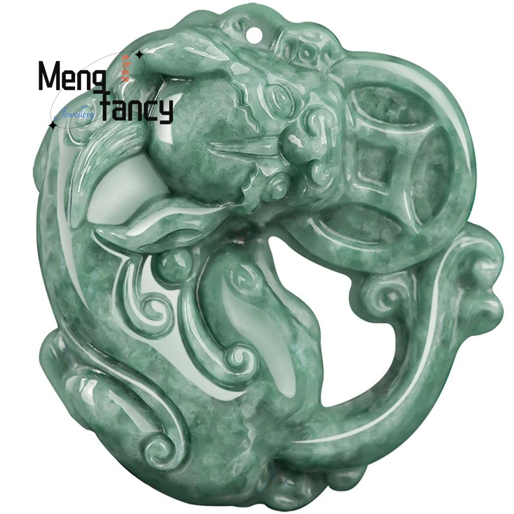 Natural A-goods Jadeite Wealth Inviting Ruyi Pixiu Icy Jade Pendant Exquisite Mascots Fashion Jewelry Holiday Gift