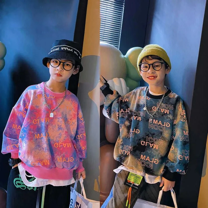  Children's Winter Padded Thickened Warm T-Shirt Boys Middle and Large Kids Tide Foreign Gas Round Neck Pullover Casual Top 