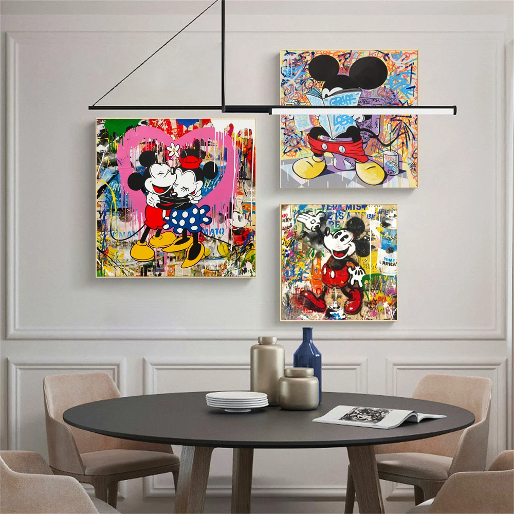 

MINISO Disney Street Graffiti Art Mickey Mouse Art Canvas Print Banksy Wall Art Anime Poster for Kids Bedroom Home Wall Deco