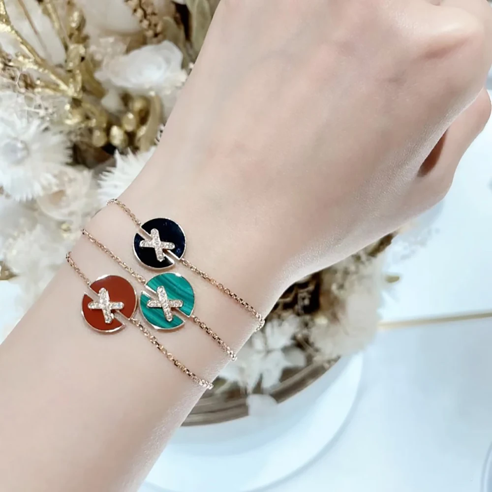 

925 Sterling Silver Cross X Fritillary Malachite Bracelet Women Plating Rose Gold Classic Fashion Luxury Brand Jewelry Gift