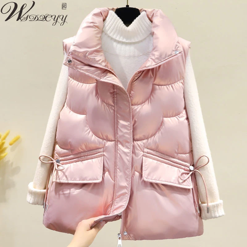 glossy down cotton vest women autumn winter snow wear thick sleeveless jacket korean fashion plus size cropped waistcoat loose Glossy Down Cotton Vest Women Autumn Winter Snow Wear Thick Sleeveless Jacket Korean Fashion Plus Size Cropped Waistcoat Loose