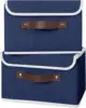 4PCS Storage Bins with Lid PU Leather Handles Storage Boxes PP Plastic Board Decorative Foldable Lidded Cotton Linen Fabric Home 5