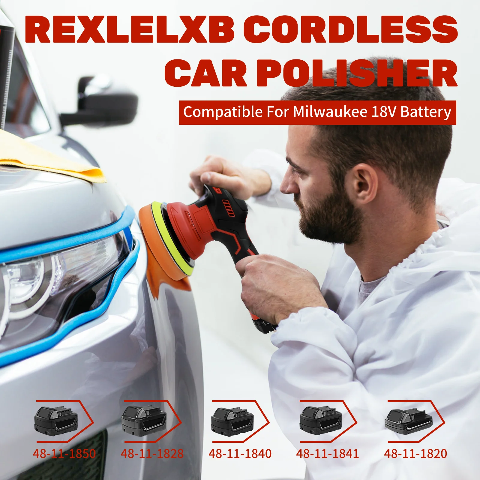 Cordless Car Buffer Polisher for Milwaukee 18V Battery with 8 Variable Speed Up
