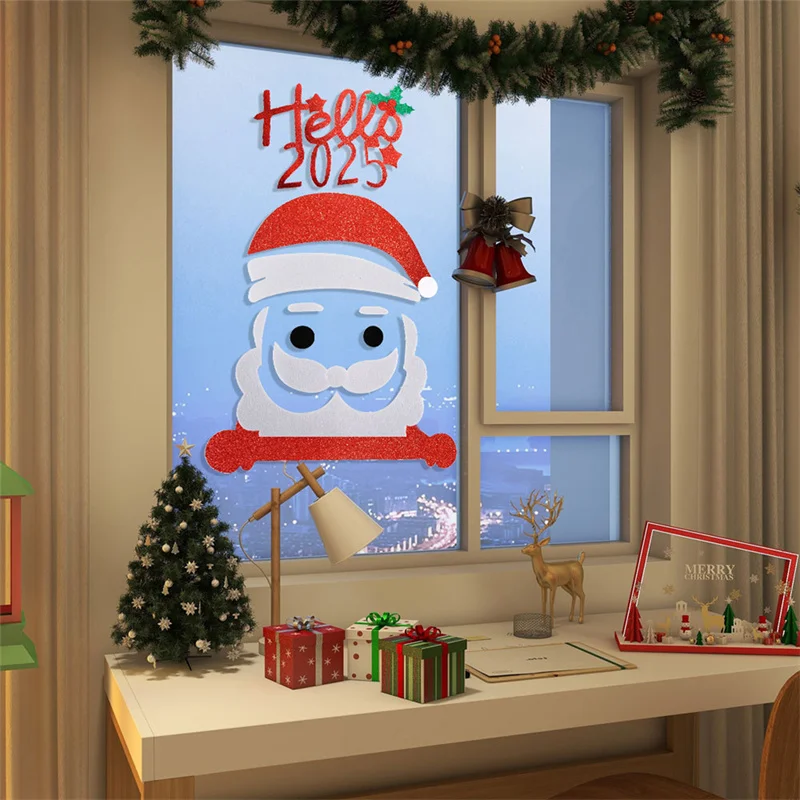 New Christmas Decoration Door Stickers Elk Christmas Tree Snowman Cartoon Felt Window Stickers Christmas Home Decoration Supplie