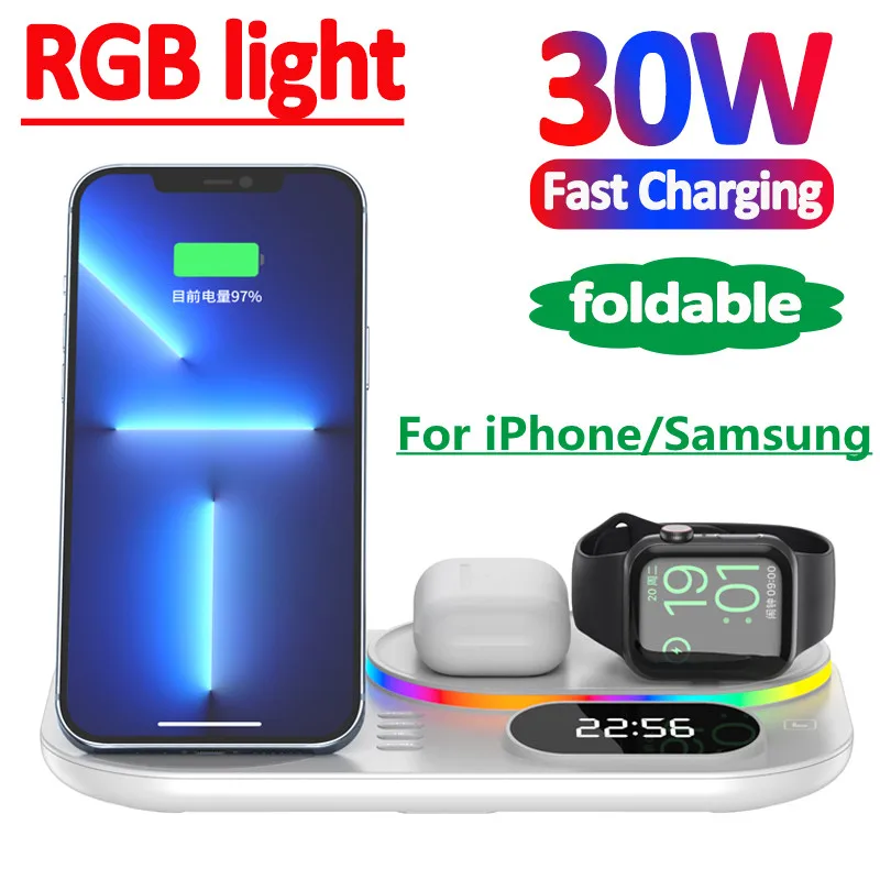 30W 4 in 1 Wireless Charger Stand For IPhone 14 13 12 11 X Apple