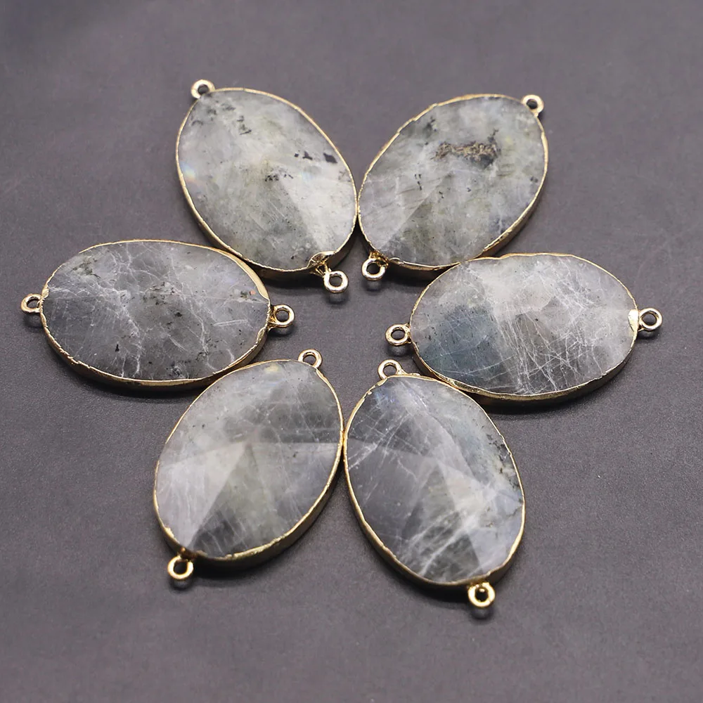 New 35*25MM Natural Stone Charms Connector Labradorite Pendant Charms Double Hole 4pcs Fit DIY Jewelry Bracelet Making Wholesale