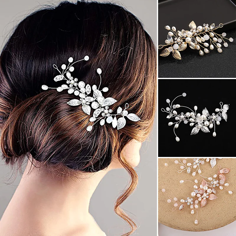 Pearl Crystal Wedding Hair Combs Tiara For Bride Rhinestone Flower Hairpins Bridal Headpiece Jewelry Hair Ornaments Accessories hair accessory pearl hairpins hair headdress jewelry accessories bridal headwear hair comb