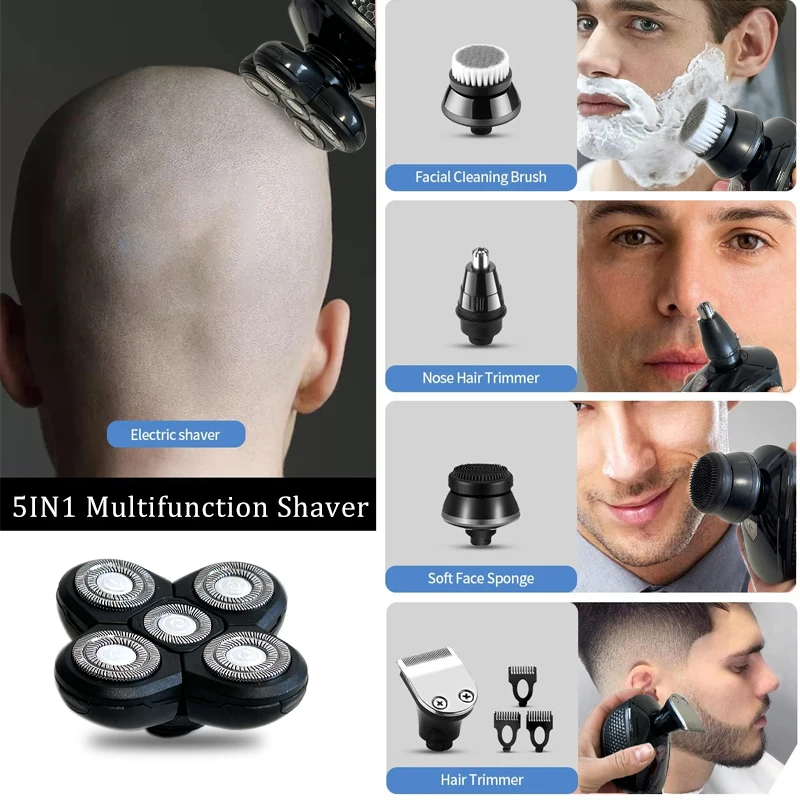 5D Electric Shaver for Bald Men 5 in 1 Professional Mens Razors Shavers Waterproof Bald Shaver Wet&Dry Bald Shaving Grooming Kit 4