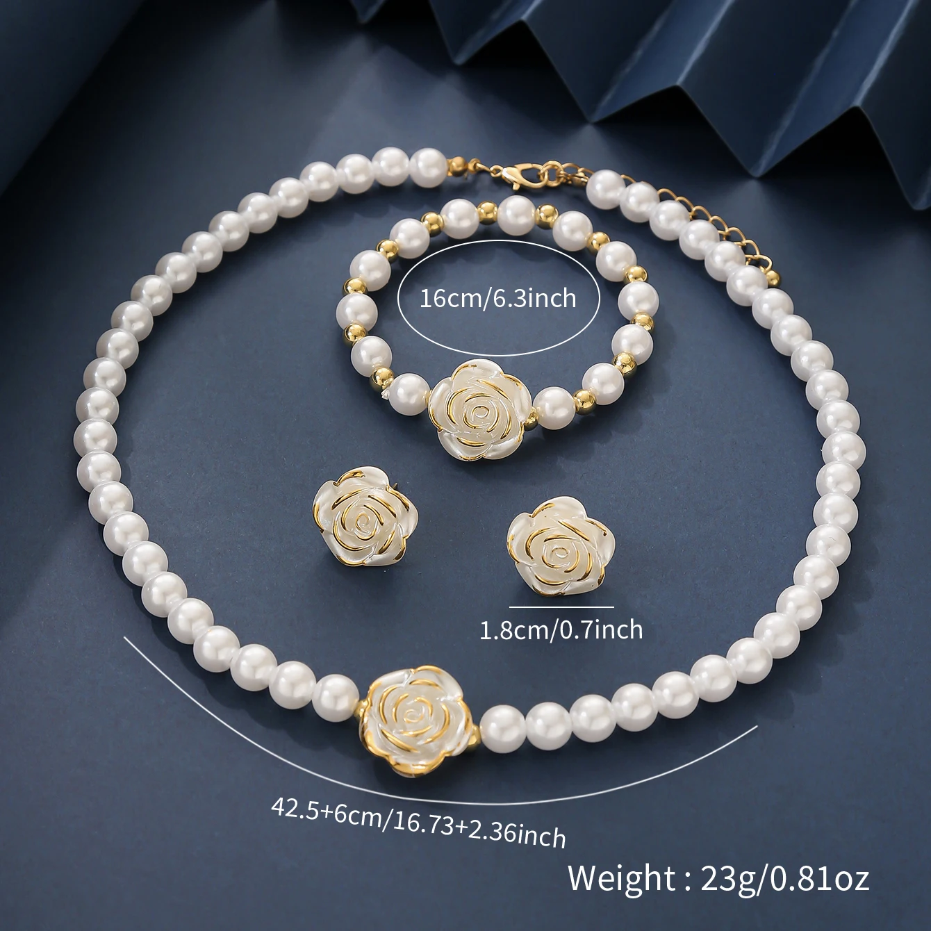 Elegant Camellia Pearl-Inspired Jewelry Set: Necklace, Bracelet, and Earrings