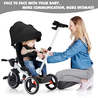 Tricycle pliable pour enfants avec poignée Parent réglable, freins de roue et capot amovible, Tricycle avec dossier et siège 4