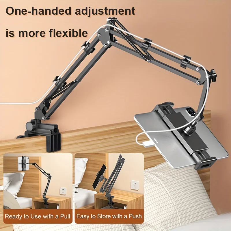 Adjustable Bed Tablet Holder Rotatable Long Arm Metal Desktop Tablet Bracket Mounts Clamp for 4.7-13" for iPad Mini Air Pro