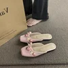 Designer 2024 Summer Square Toe Women Mules Slippers Fashion Slip On Slides Shoes Ladies Elegant Outdoor Flats Sandalias Shoes 2