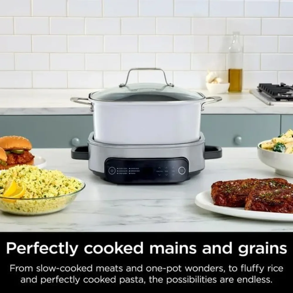 Slow Cooker 6.5 QT One-Pot Cooking Adjustable Temp Control Replaces 10 Cooking Tools Electric 6-in-1 Slow Cooker