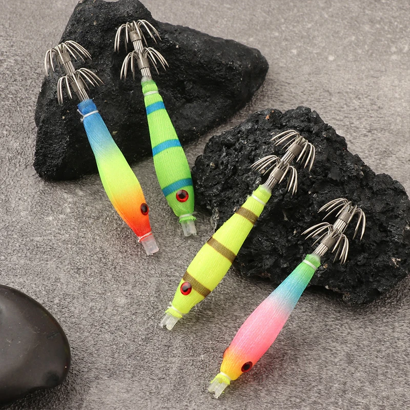 

2pcs 7cm Color Luminous UV Blowing Tube Fishing Lures Squid Hook Jig Wood Shrimp Bait Artificial Plastic Fishing Explosion Hook