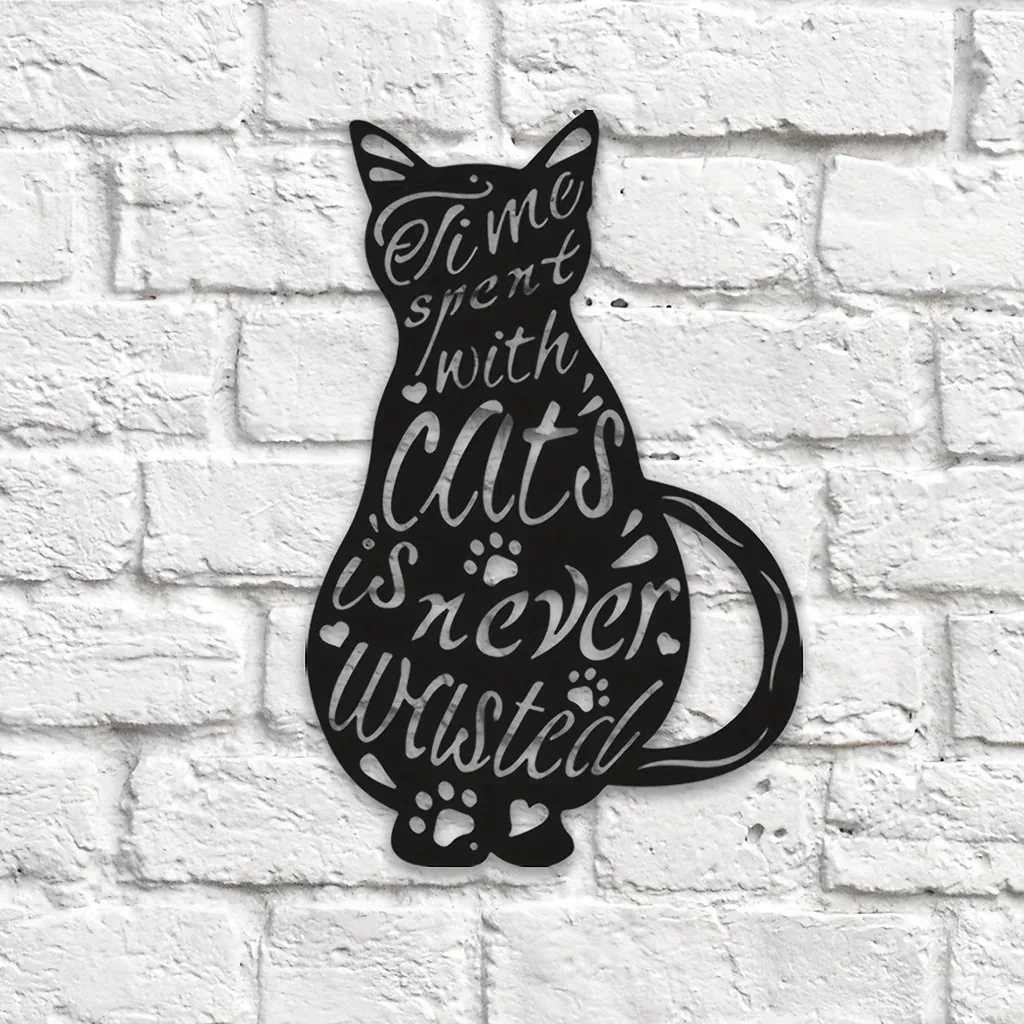 

Metal Cat Home Art Decor Time Spent with Cats Is Never Wasted Black Cat Cutout Metal Wall Hanging Decoration Home Garden Decor