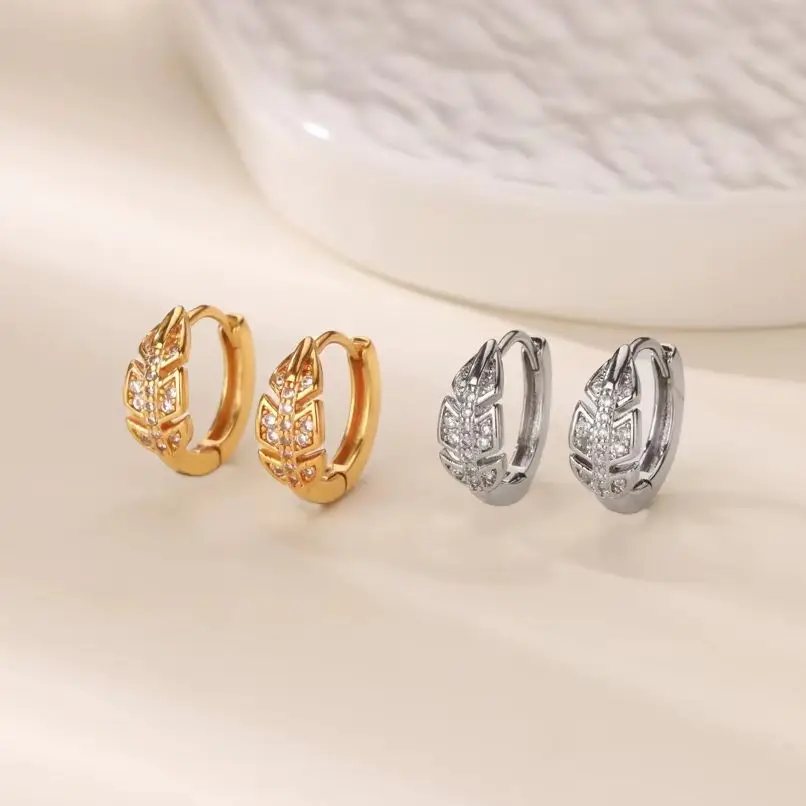 Fashion Palm Leaf Shape Earrings Women Metal Gold Color