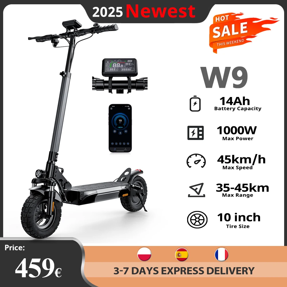 W9 All Terrain Electric Scooter 10 inch 1000W 48V14Ah Battery 45km