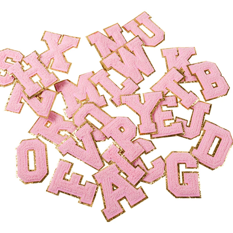 천 타올 자수 셔닐 문자 패치 다리미, ABC 알파벳 스팽글, DIY 액세서리용 열 접착 아플리케, 8cm