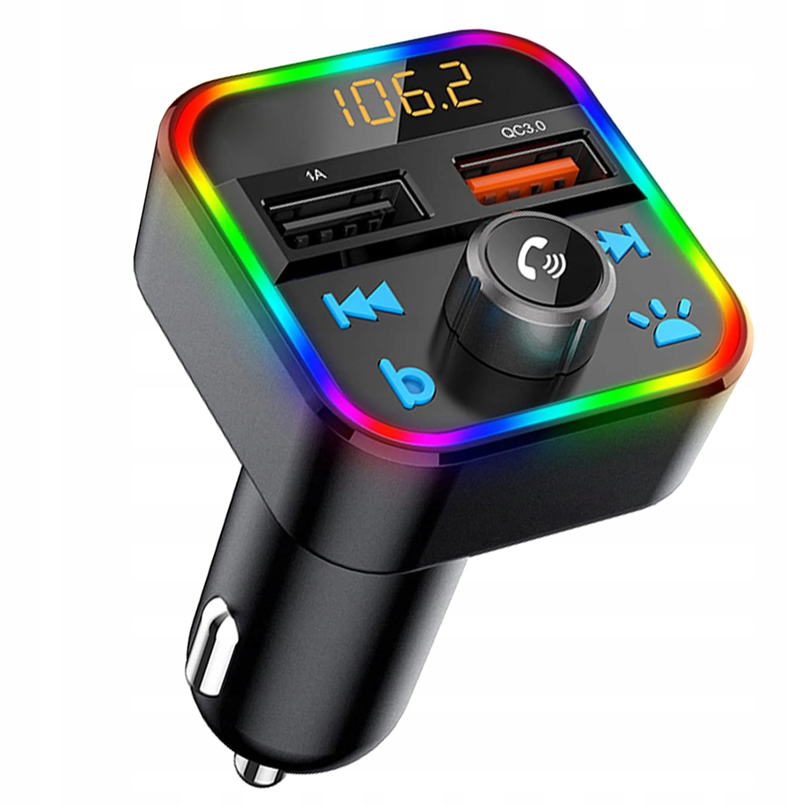 Bezprzewodowy Transmiter FM Bluetooth MP3 z Ładowarką QC3.0 i RGB – doskonała jakość dźwięku i nowoczesny design do samochodu!