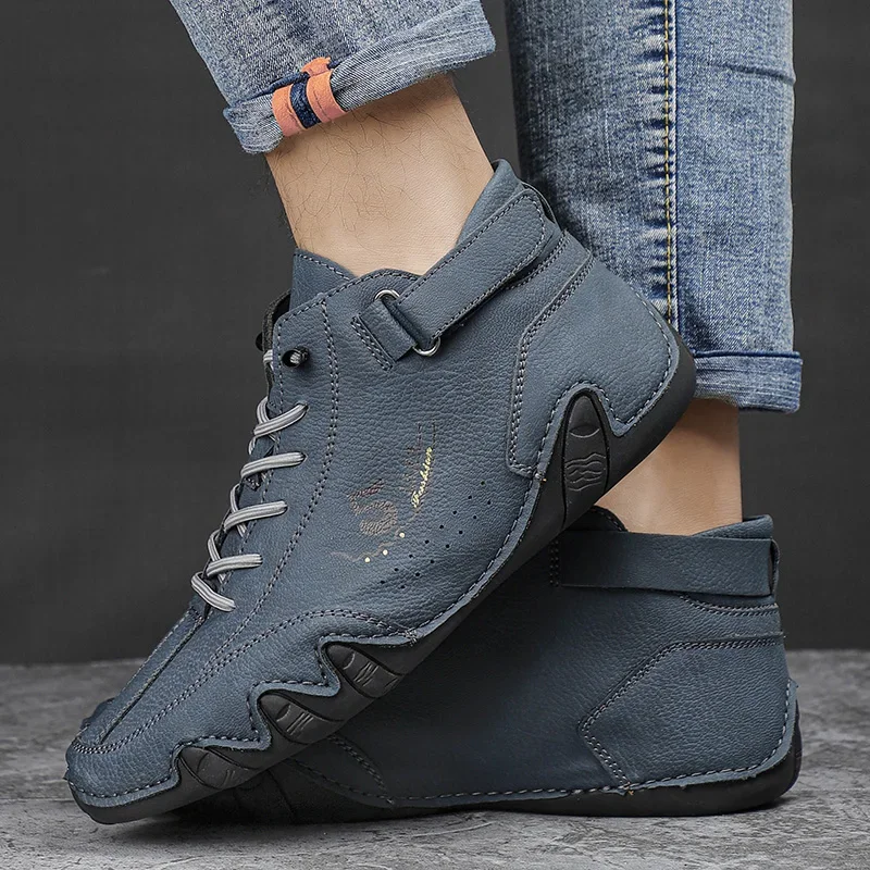 Ankle Leather Boots Men Fashion High Top Casual Shoes Handmade Botines Hombre Botte Homme Plus Big Size 48 49 50