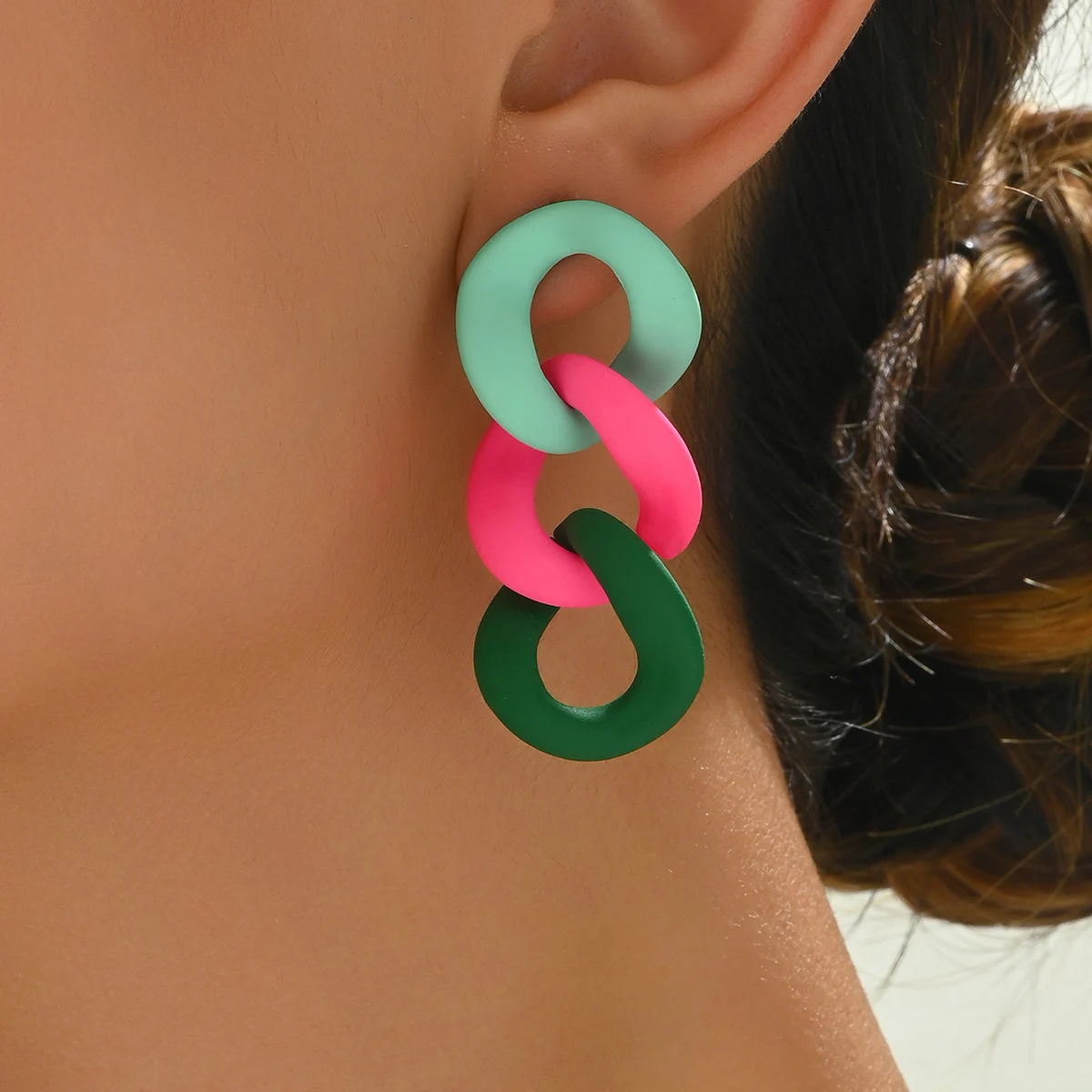 Acrylic Geometric Circle Chain Drop Earrings for Women Vintage Y2K Korean Fashionable Jewelry