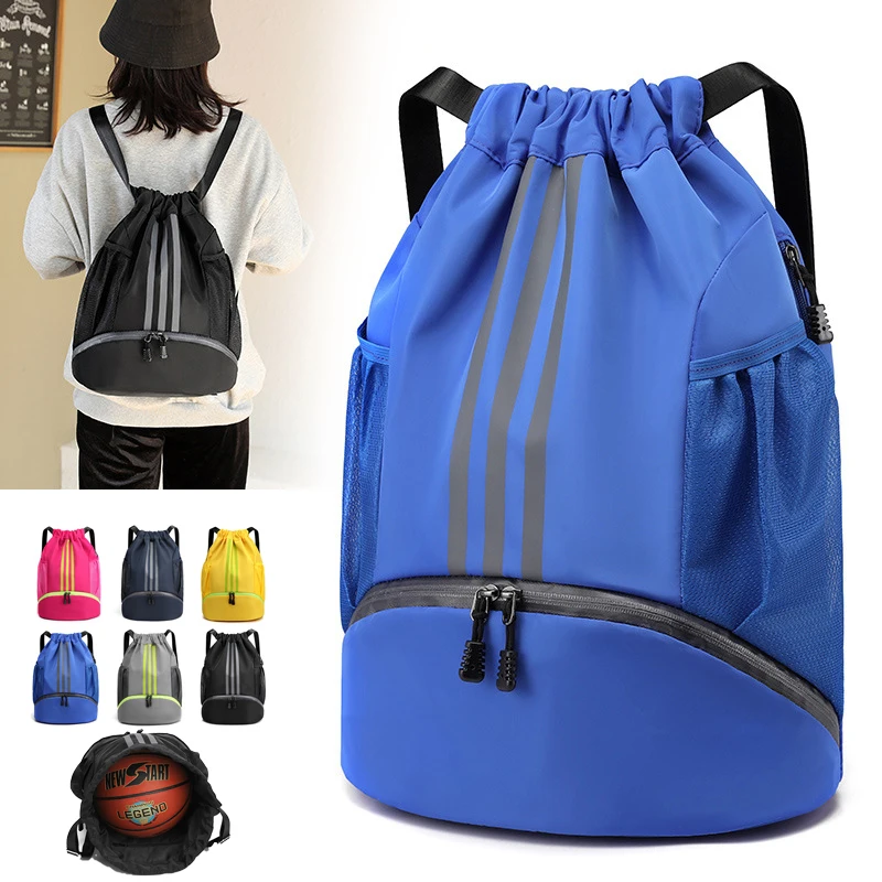 Lightweight Drawstring Sports Backpack Gym Sack Bag Water Resistant Soccer Bag Travel Duffle Bag with Side Pockets for Men Women