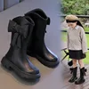 New Winter Girls Princess Cotton Boots Elegant Bowknot Children Causal Boots Fashion Black Versatile Kids Simple Mid-calf Boots 6