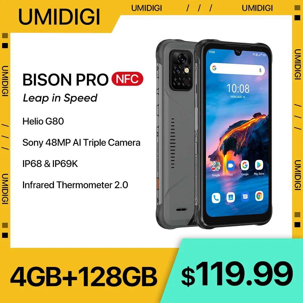 UMIDIGI-teléfono inteligente BISON PRO versión Global, Smartphone resistente,  4GB, 128GB, IP68, Helio G80, NFC, Triple cámara de 48MP, 6,3 pulgadas, FHD,  batería de 5000mAh