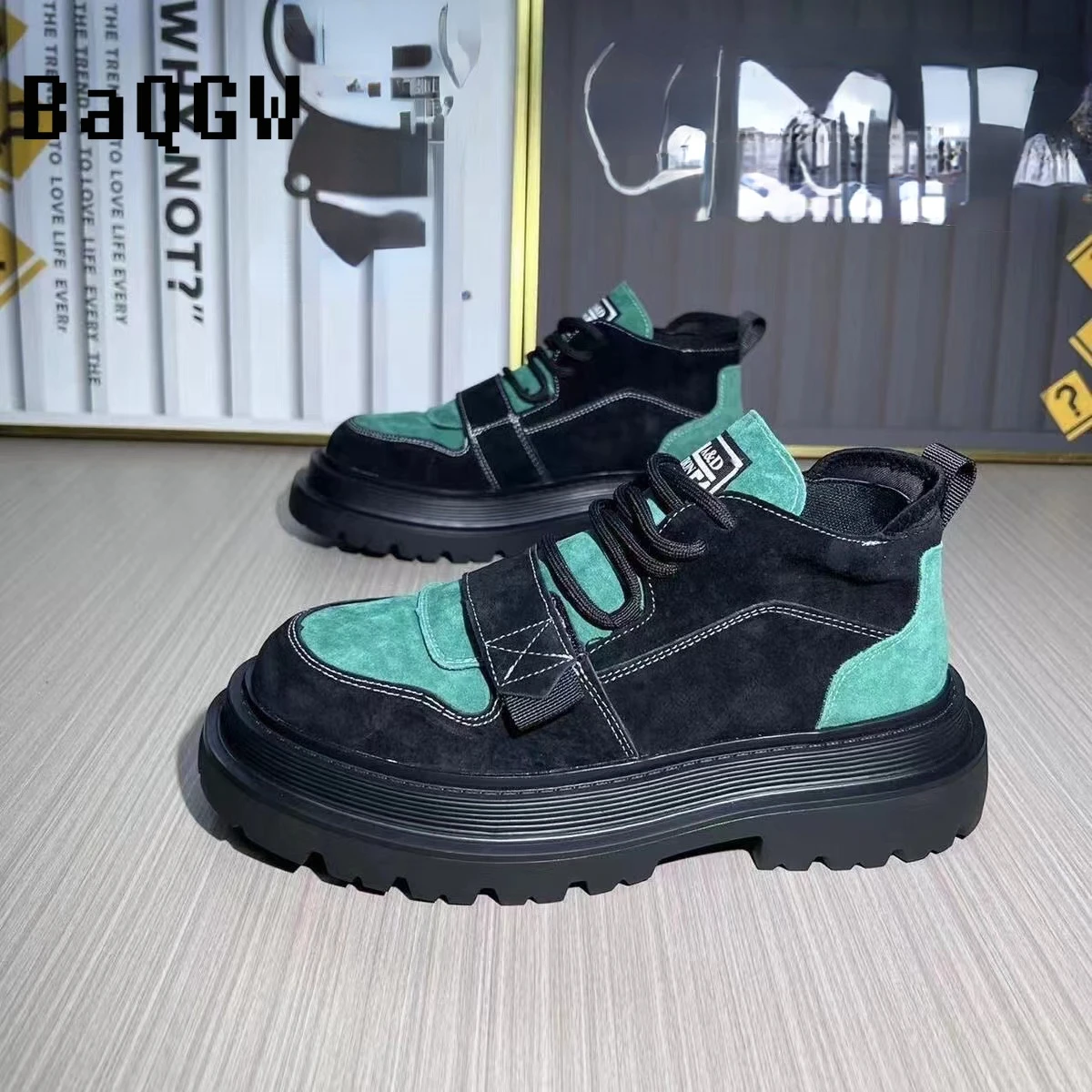 Outono Nova Marca Color Block Designer Gótico Motociclista Masculino Casual Couro Outdoor Sapatos Botas de Cano Baixo para Homens_voghion.com