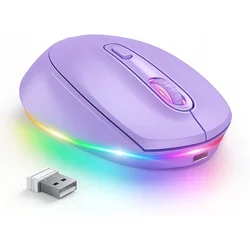 Ergonomic Rechargeable Dual Mode RGB Wireless Bluetooth Mouse (Purple)