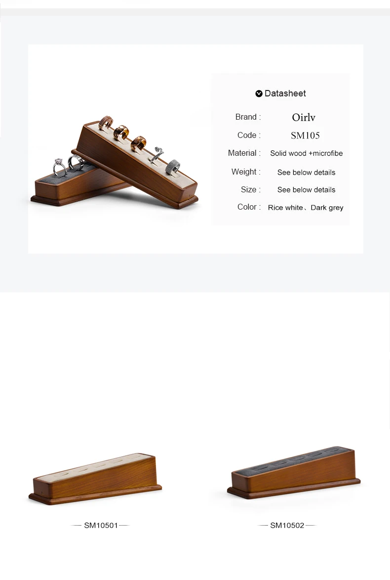 Oirlv Ringständer aus massivem Holz mit 5 Fächern und Mikrofaser-Schmuck-Organizer für Damen und Herren – Detail 4