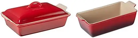 

Heritage Covered Rectangular Casserole, 4 qt. (12" x 9"), Cerise & Stoneware Heritage Loaf Pan, 9" x 5" x 3&