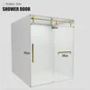 Frameless Slidable Shower Door,56-60" W × 76" H, 5/16" Clear Tempered Glass, Gold Stainless Steel Handle, Noiseless Shower Door 4