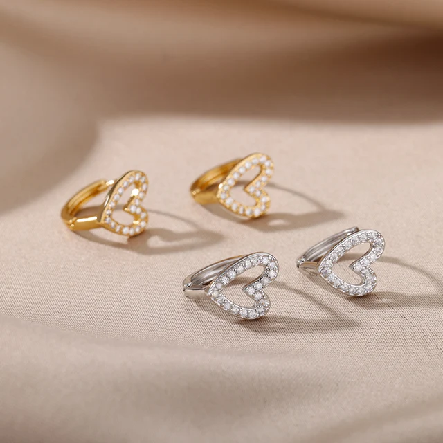 Aesthetic Stainless Steel Hoop Earrings For Women Gold Minimalist Heart Snake Flower Zircon Earring Korean Fashion Jewelry 2022 E2301G-7