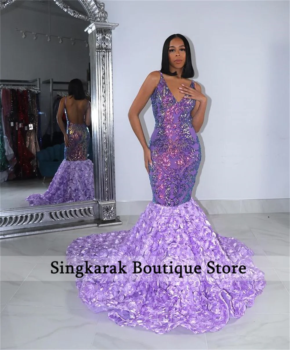 New Arrival Sparkly African Prom Dresses Sexy Shining Sequins Ruffles Birthday Party Dress Evening Gowns Formal Robe De Bal pretty prom dresses