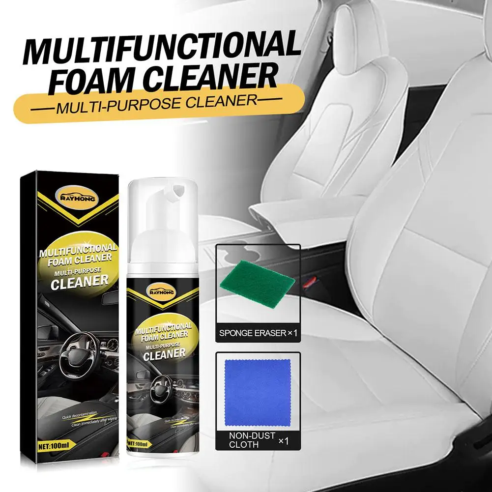 

100ml Foam Cleaning Spray Car Interior Leather Clean Foam Decontamination Strong Interior Car Cleaner Multifunctional T9A2