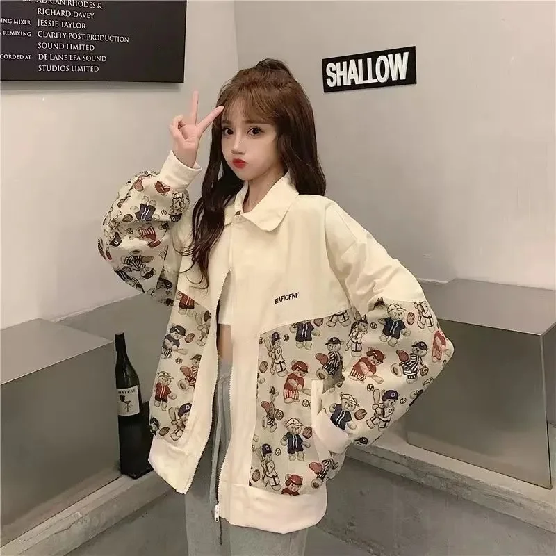 Flower Embroidery Workwear Coat 2023 Spring Autumn Korean Version Loose Versatile Casual Jacket Baseball Jersey Commuter Splice
