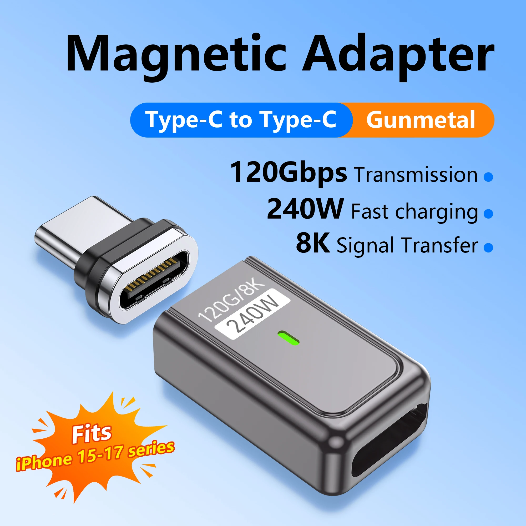 Magnetic USB-C Adapter - High-Speed 240W Charging & 120Gbps Data Transfer with 8K Video Support