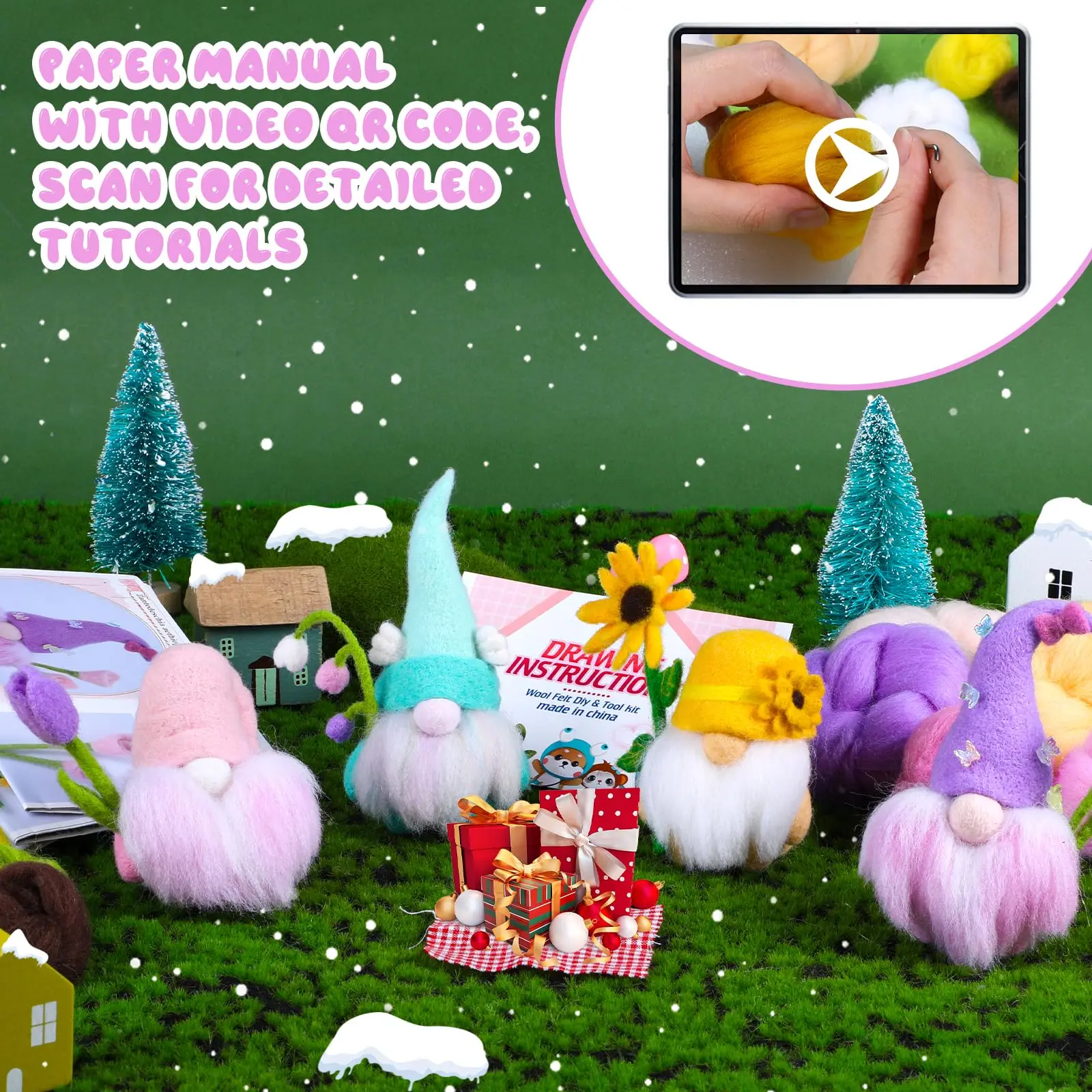 Needle Felting Kits for Beginners Christmas Needle Felting Supplies with Basic Felt Tools Instructions for DIY 1/2/4PCS needle felting kit,wool felting kit,needle felting painting kit