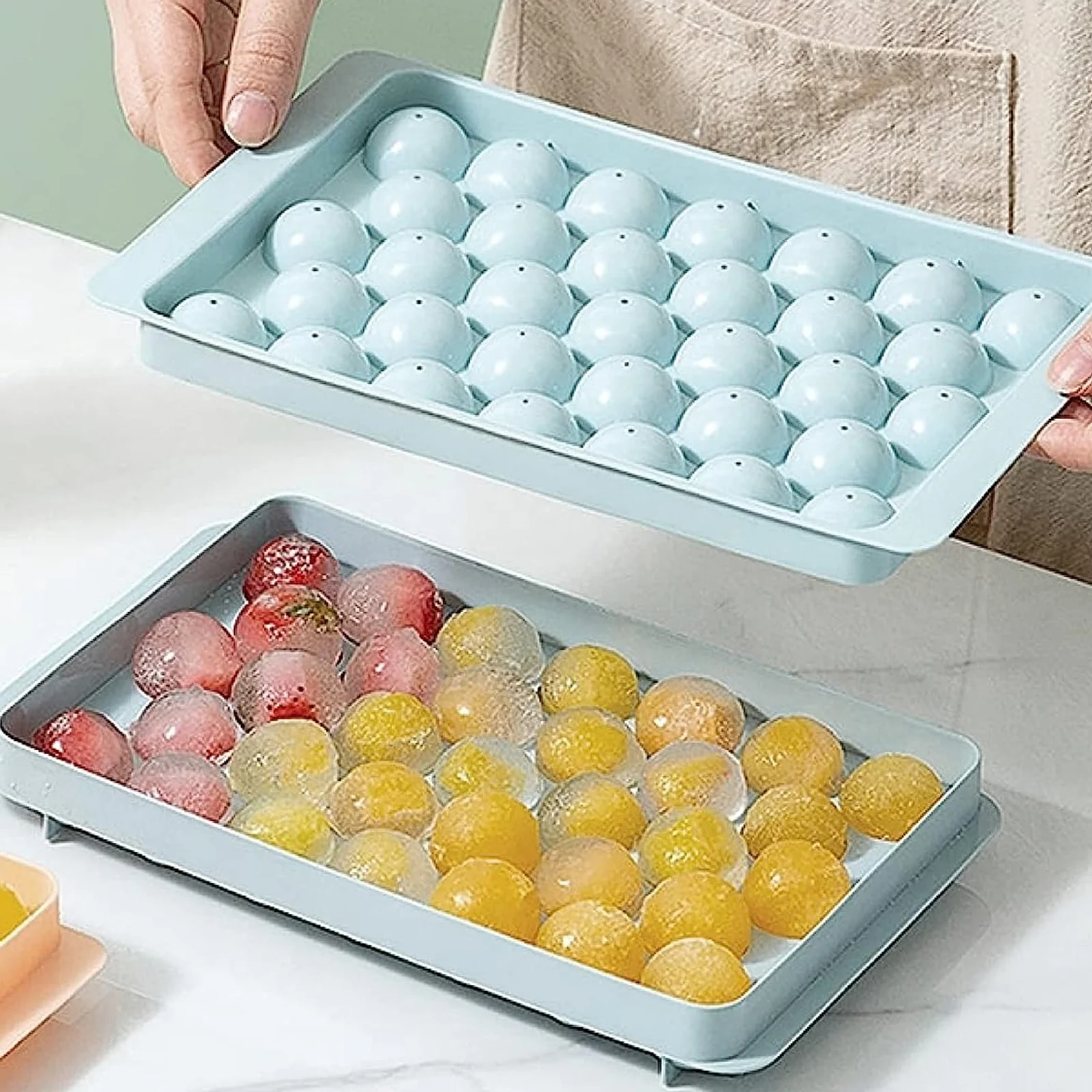 ICEXXP Round Ice Cube Trays with Lid and Bin - 2 Pack Ice Ball Maker for  Freezer 