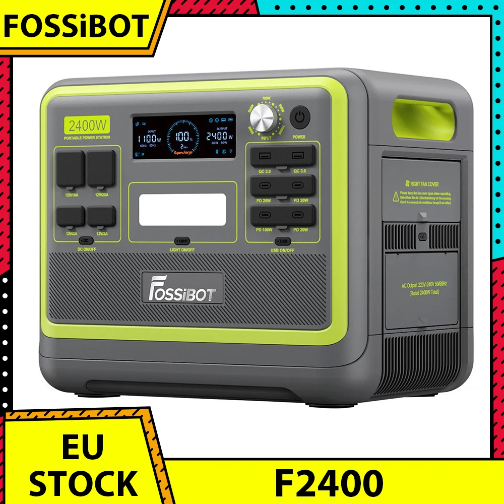 Fossibot F2400 Centrale Elettrica Portatile, Batteria Lifepo4 2048Wh/640000Mah, Generatore Solare 2400W(4600W Di Picco), 16 Porte Di Uscita