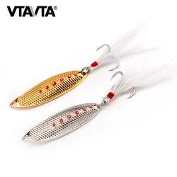 VTAVTA Metal VIB Spinners Spoon Lures 52mm 10g Leech Fidget Hard Artificial Bait With Feather Hook Sequin Wobbler Fishing Tackle