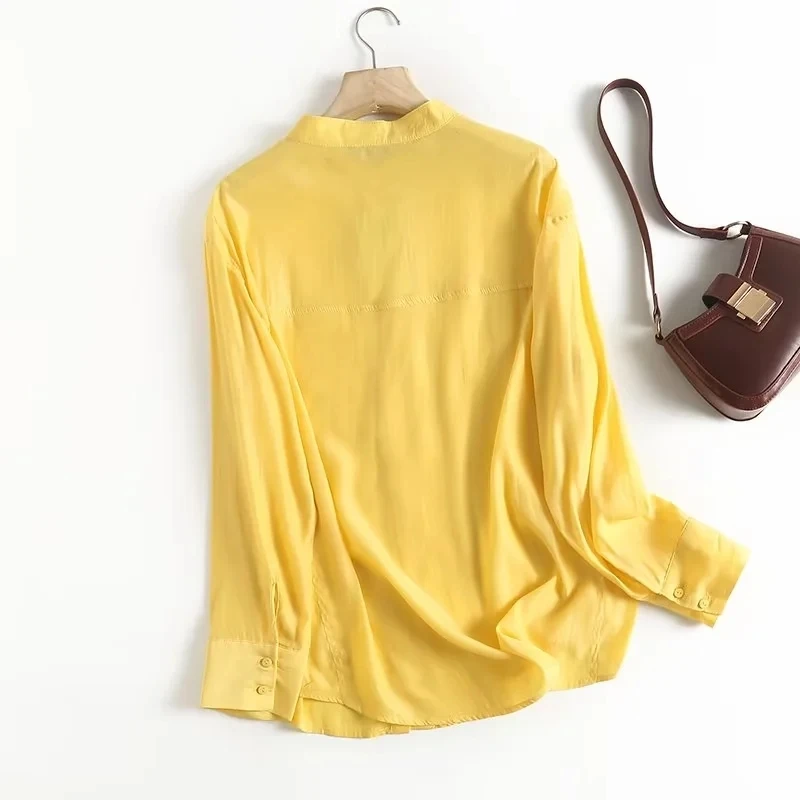 Maxdutti Fashion Simple Stand Collar Loose Shirt Long Sleeve Blouse Women Autumn  Blouse