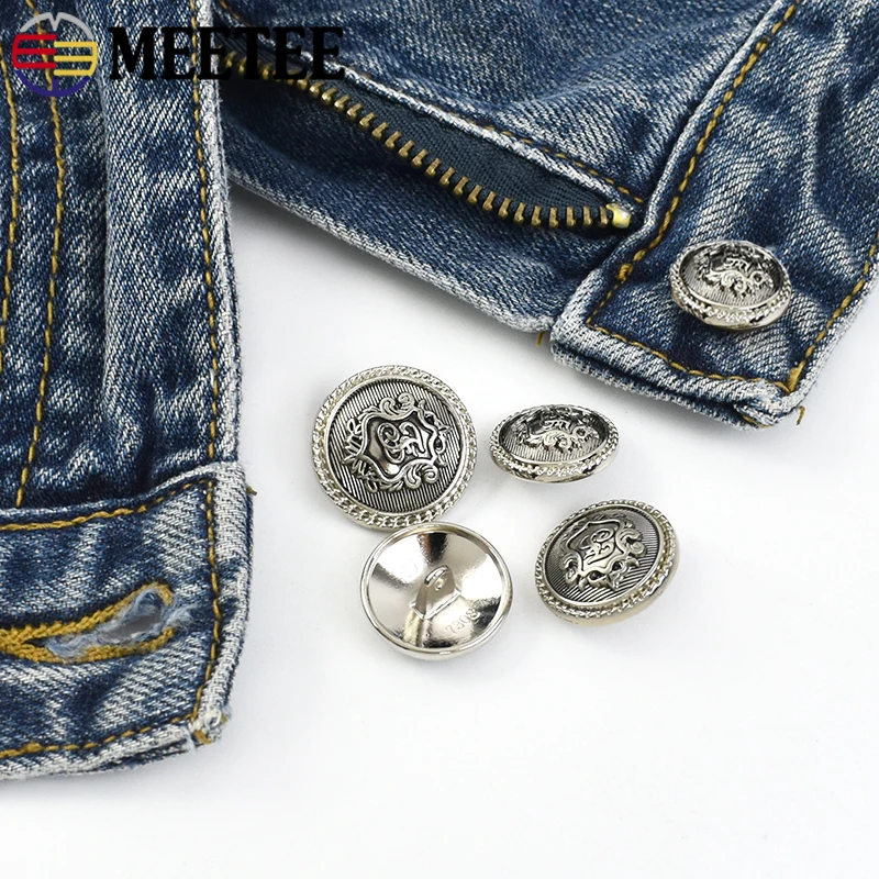 10/30Pcs Meetee 실버 레트로 라운드 금속 단추 코트 자켓 진 장식 버클 의류 가방 바느질 단추 DIY 의류 액세서리