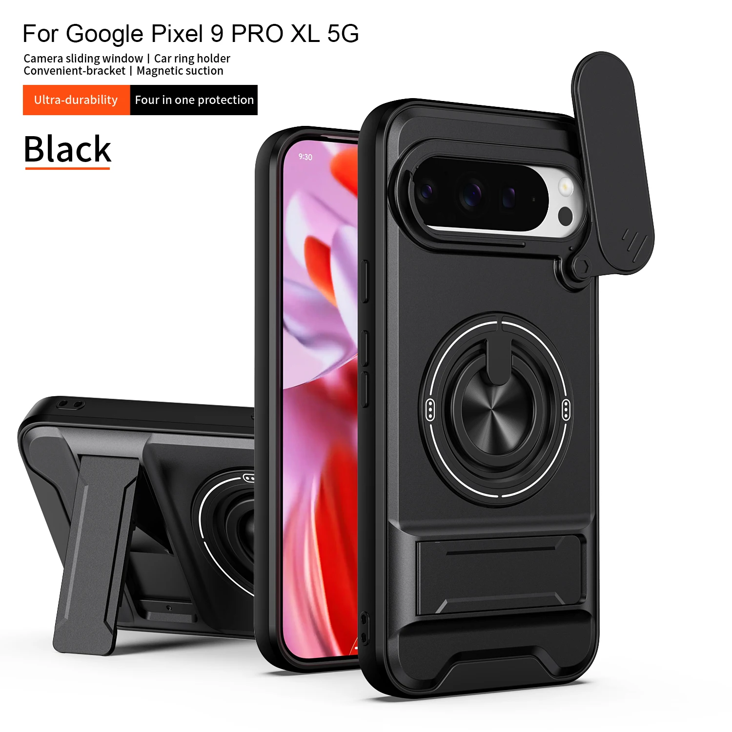 Magnetic Stand Shockproof Armor Phone Case with Slide Camera Protector